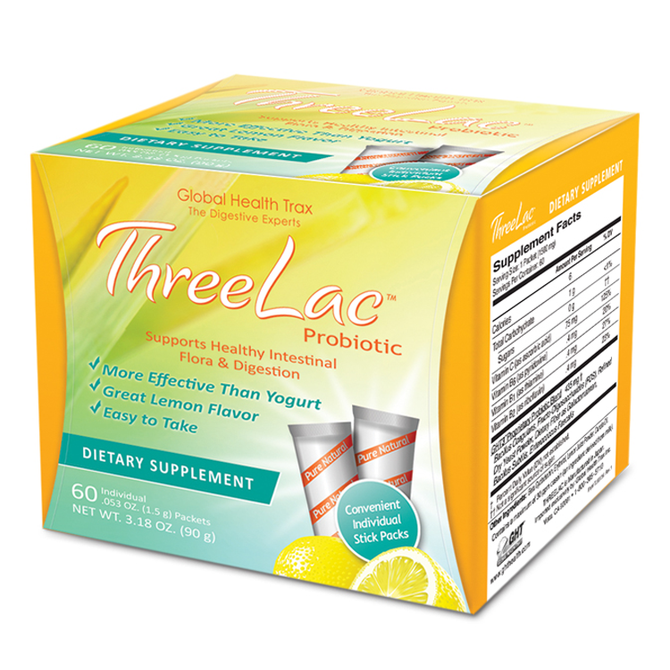 Global Health Trax Threelac Probiotic Candida Relief, 60 Pkts 