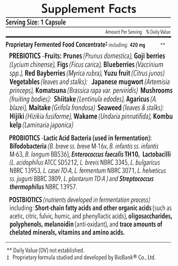 Dr. Ohhira's Probiotics Original Formula, 60 Capsules, Supplement Facts