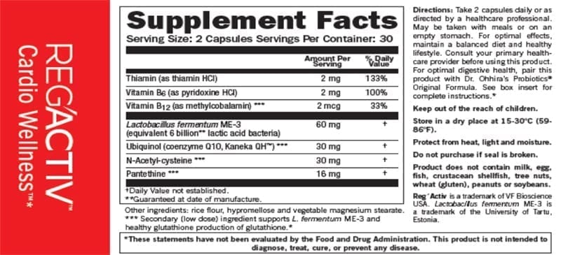 Regactive Supplement Facts