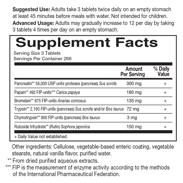 Wobenzyme N by Garden of Life Supplement Facts