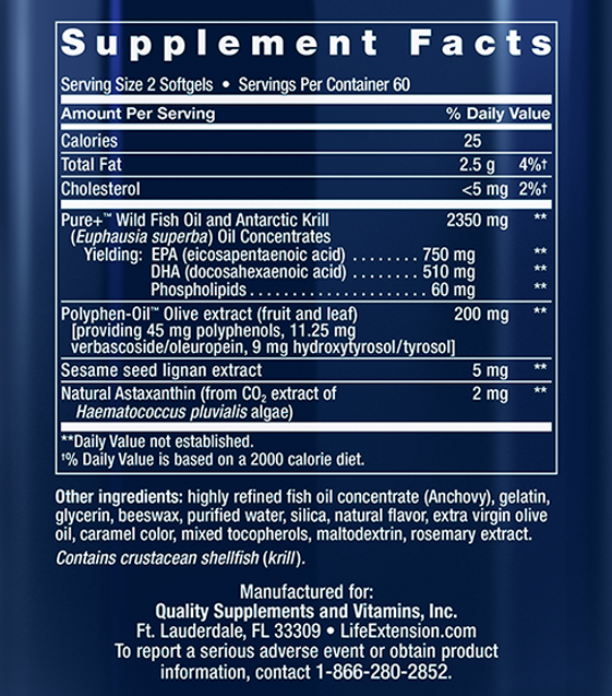 Life Extension Super Omega-3 EPA/DHA w/Sesame Ligans & Olive Extract, Krill/Astaxanthin, 120 Softgels  Exp  08/2023