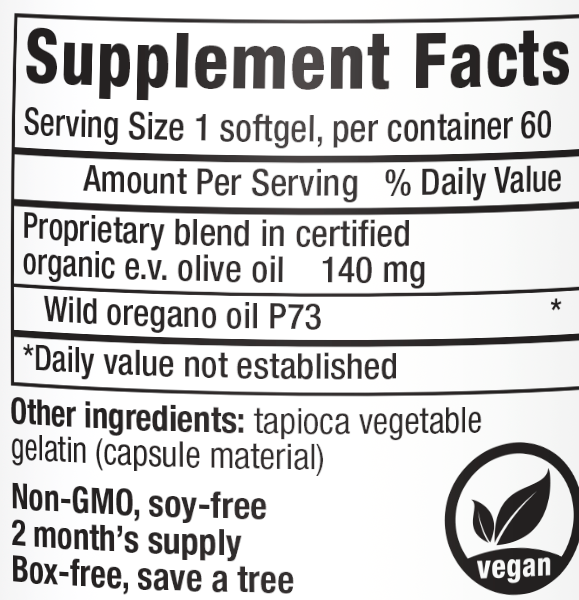 Oreganol P73, Oil of Oregano, 60 Softgels, Supplement Facts