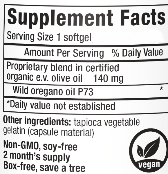 Oreganol P73, Oil of Oregano, 60 Softgels, Supplement Facts