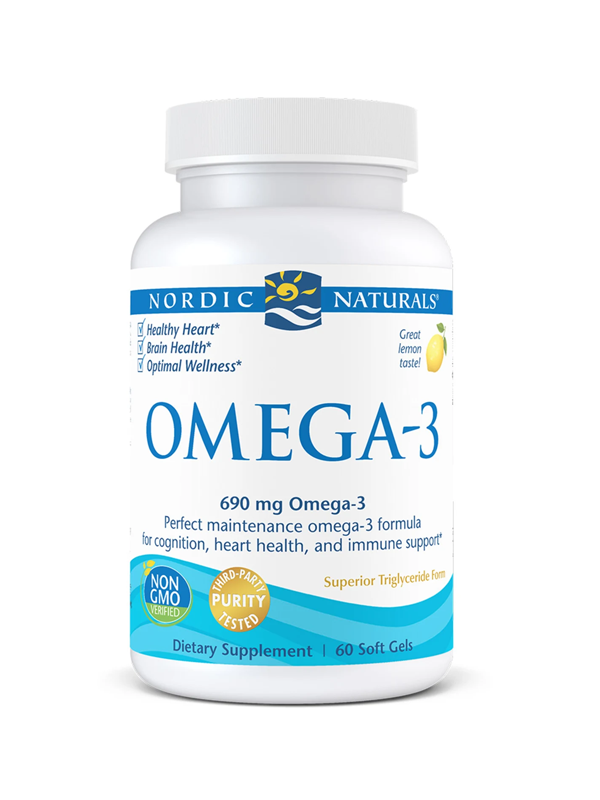 Nordic Naturals Omega 3 Purified Fish Oil, 60 Softgels