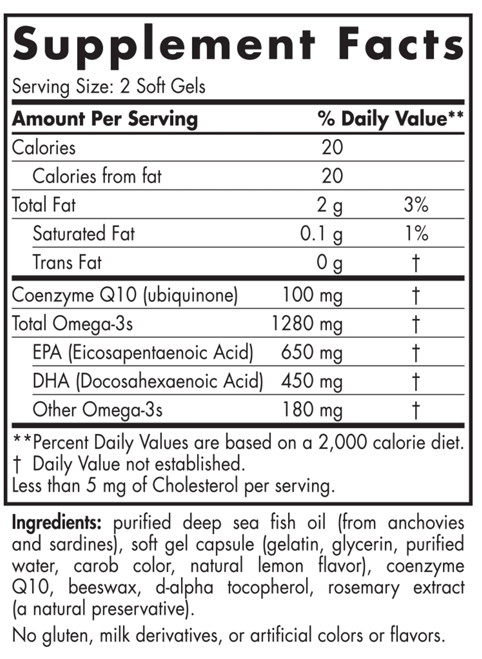 Nordic Naturals Ultimate Omega plus CoQ10 Supplement Facts