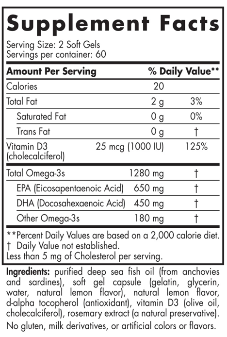 Nordic Naturals Ultimate Omega with Vitamin D Supplement Facts