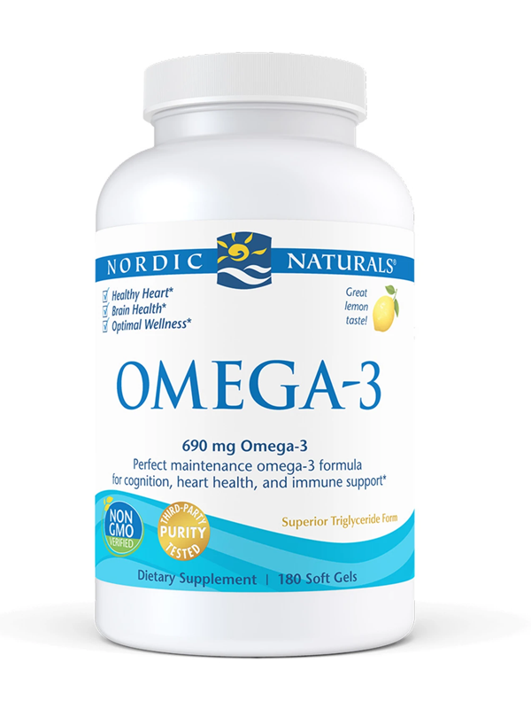 Nordic Naturals Omega 3 Purified Fish Oil, 180 Softgels