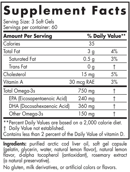 Nordic Naturals Arctic Cod Liver Oil, Supplement Facts