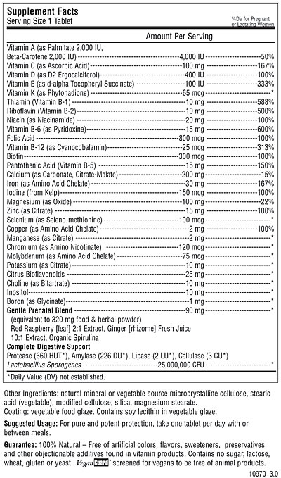 Prenatal One Multivitamin, Supplement Facts