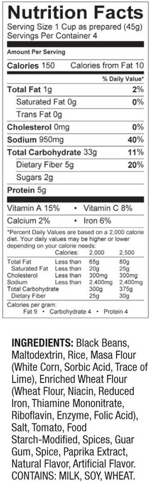 Hearty Tortilla Soup Supplement Facts